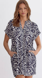 Navy print dress with pockets