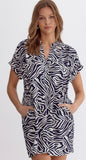 Navy print dress with pockets