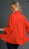 Half button frayed edge top