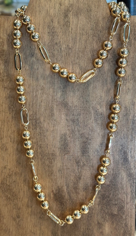 Long Gold Ball & Link Necklace