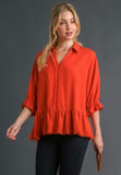 Half button frayed edge top