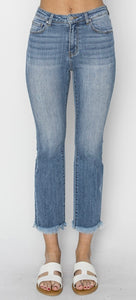 RISEN LIGHT MID RISE STRAIGHT RAW HEM JEAN