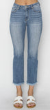 RISEN LIGHT MID RISE STRAIGHT RAW HEM JEAN