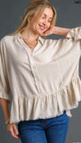 Half button frayed edge top