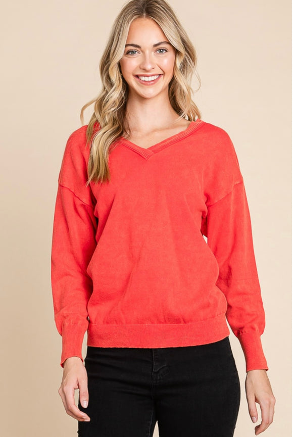 Coral Mineral Wash Sweater
