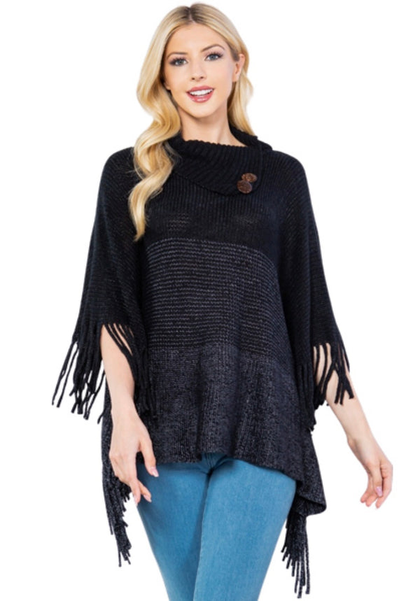 Ombré Cowl Neck Poncho