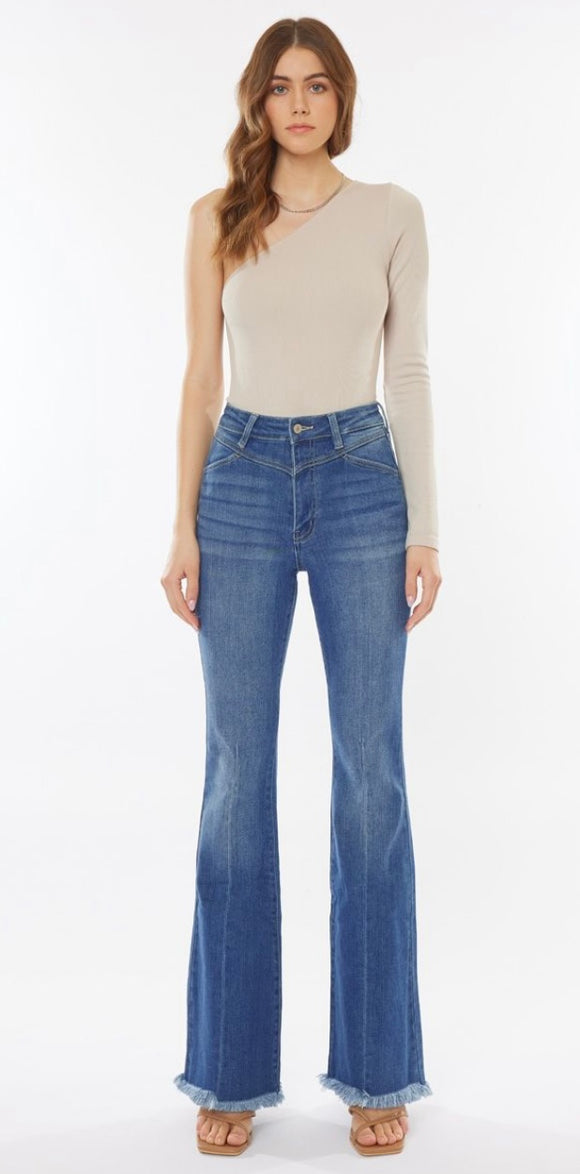 V-Yoke Fray Hem Flare Jean