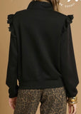Ruffle Shoulder Quarter-Zip Pullover