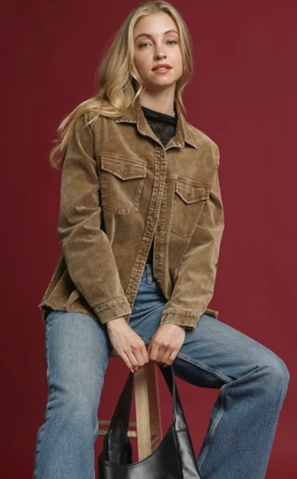 Stone Wash Corduroy Button Down Shirt