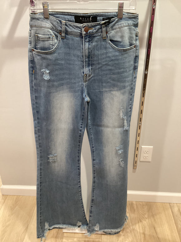 Risen Mid Rise Distressed Flare Jean