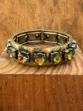 Metal Large Rhinestone Stretch Bracelet/ Round