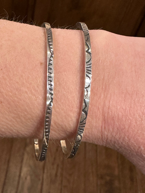 Stamped sterling bangle bracelets