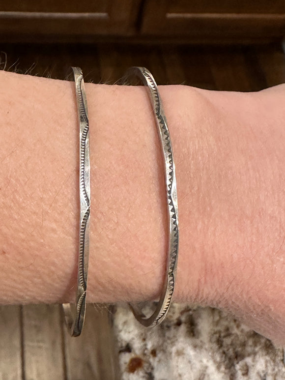 Skinny stamped sterling bangles