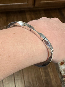 Heavy square detail sterling bangle