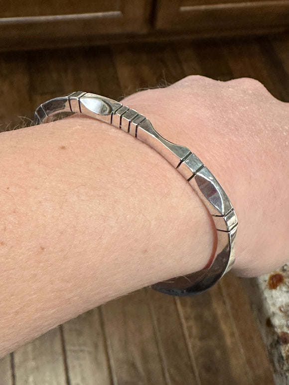 Heavy square detail sterling bangle