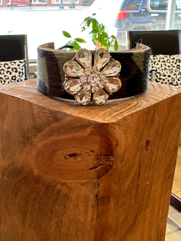 Hair-on camo floral rhinestone bracelet