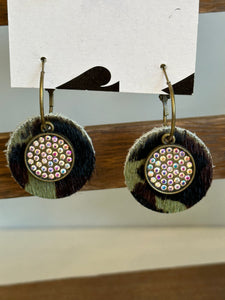Camo hair on leather rhinestone earring