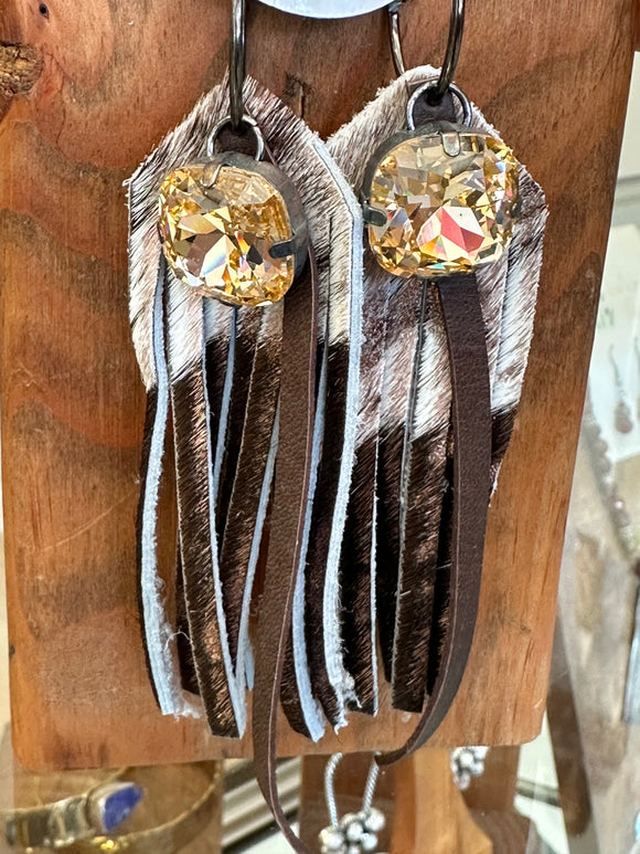 Brown peach rhinestone fringe earring