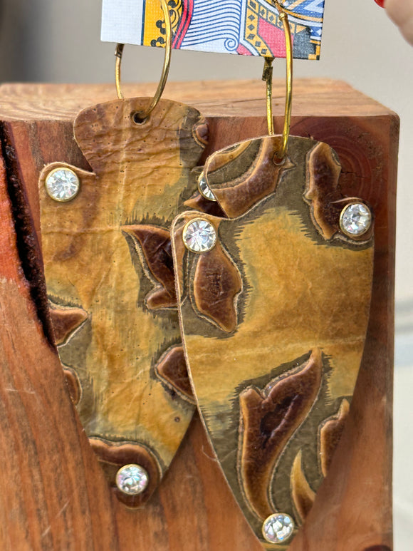 Leather & Rhinestone rivet arrow head earring