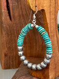 Silver stamped bead & turquoise earring