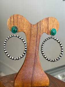 Turquoise post silver bead dangle earring
