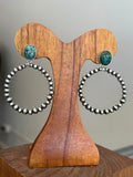 Turquoise post silver bead dangle earring