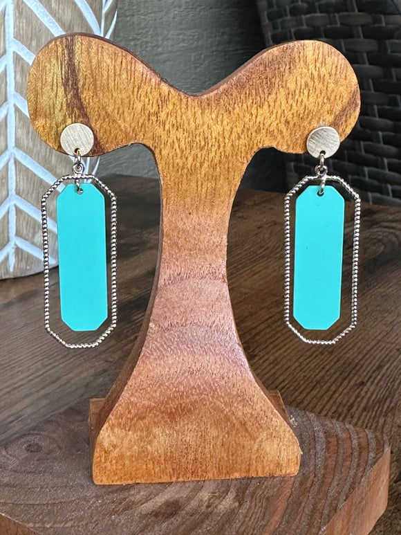 Mint & gold rectangle earring