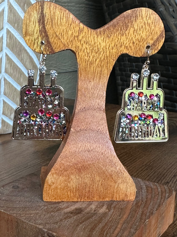 Gold multi happy birthday earring