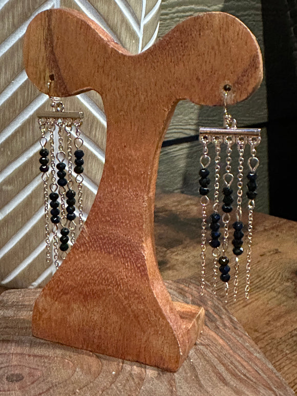 Black crystal tassel earring