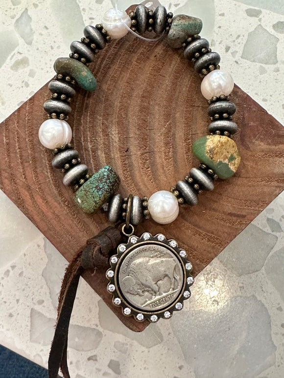 Turquoise pearl buffalo bracelet