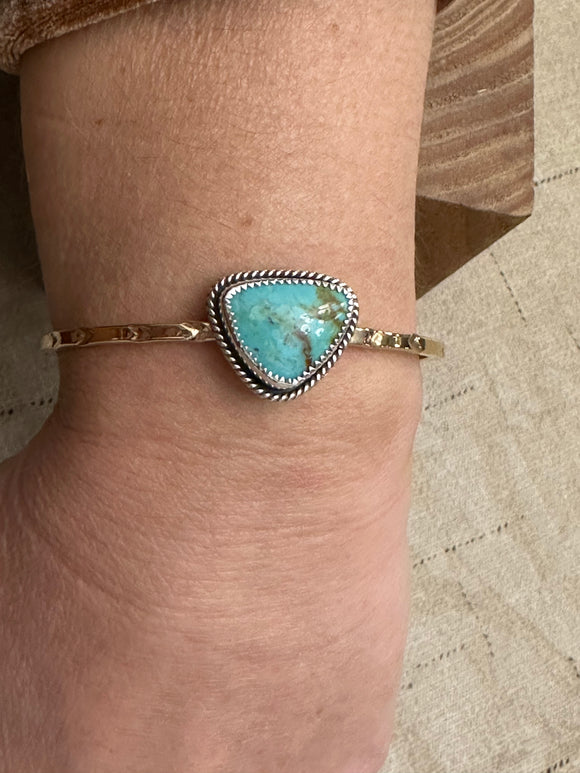 Turquoise Stamped Brass Cuff