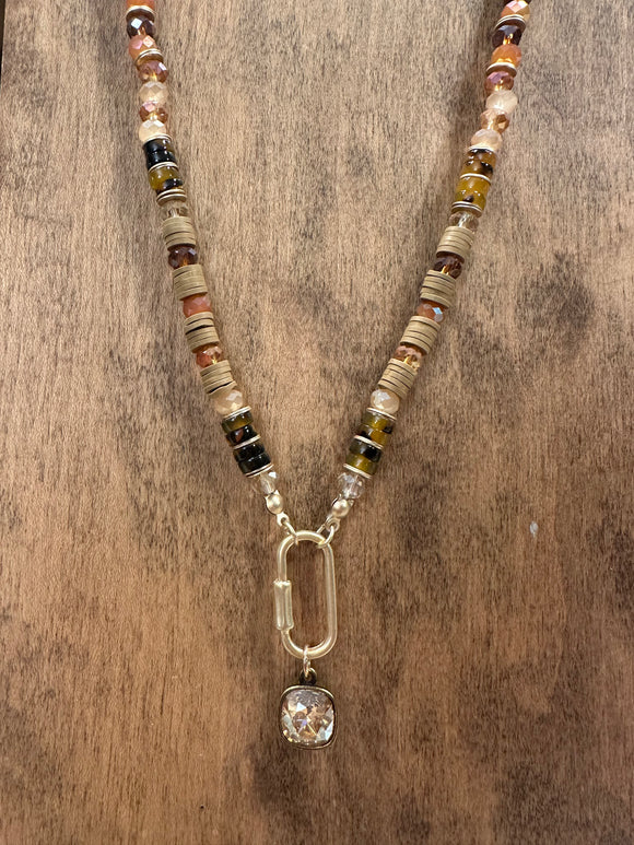 Stone Disc Crystal Bead Austrian Crystal Necklace