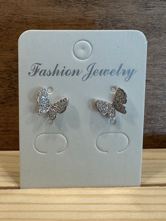 Sterling Silver Pave Butterfly Stud Earring