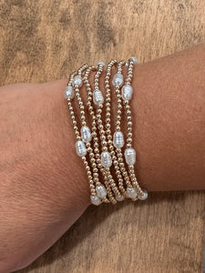 Gold Ball & Pearl Stretch Bracelet Set