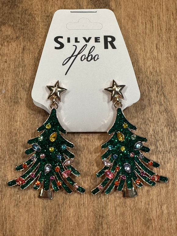 Green Enamel Christmas Tree Earring