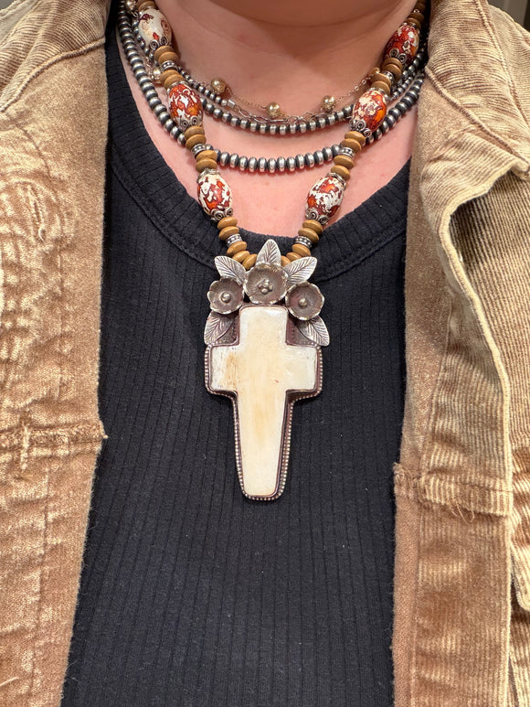 Jasper Bone Cross Necklace