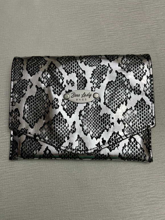 Metallic Snake Print Clutch