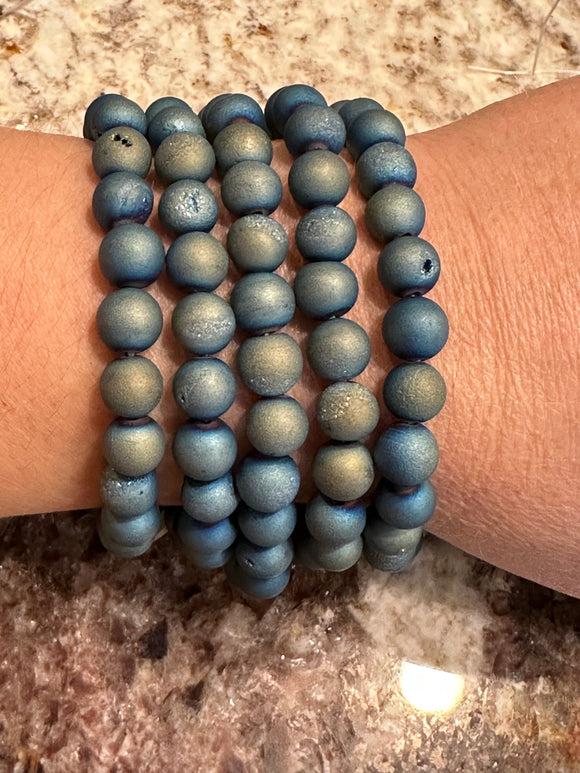Blue Agate Druzy Stretch Bracelet