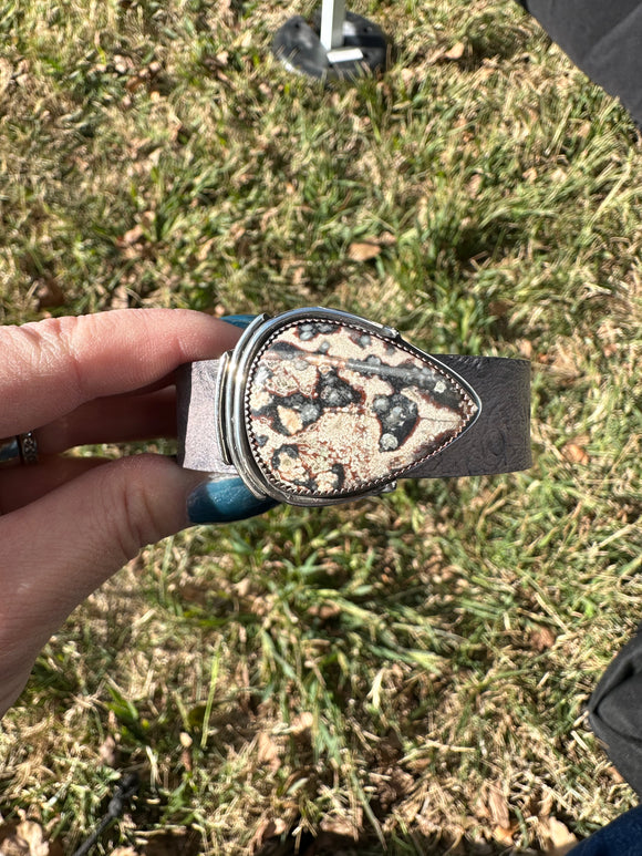 Leopard skin jasper leather bracelet