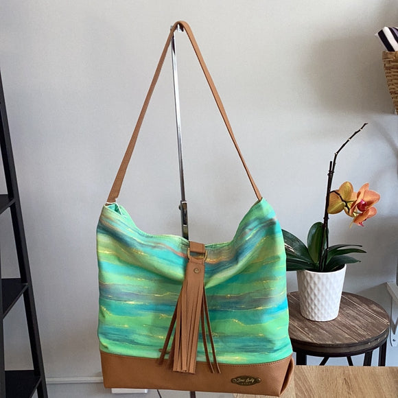 Turquoise multi-colored canvas bag