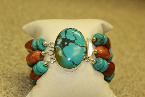 Turquoise and carnelian clasp bracelet