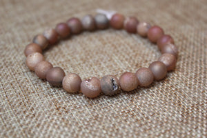 PINK DRUZY AGATE STRETCH BRACELET