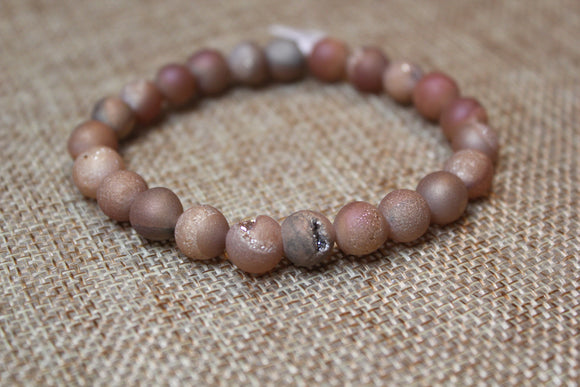 PINK DRUZY AGATE STRETCH BRACELET