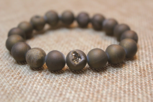 STRETCH BRACELET-OLIVE AGATE DRUZY