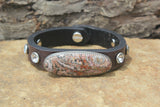 LEOPARDSKIN JASPER LEATHER BRACELET WITH CRYSTAL RIVETS