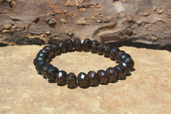SMOKY QUARTZ FACETED STRETCH BRACELET