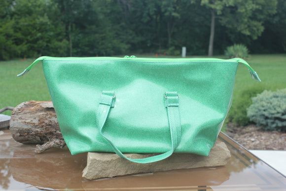 GREEN GLITTER VINYL MAKEUP BAG