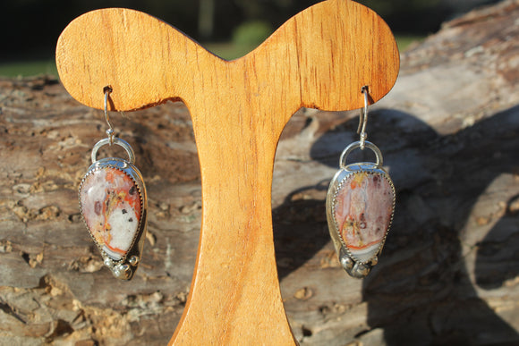 Crazy lace agate lavender multi color dangle earrings