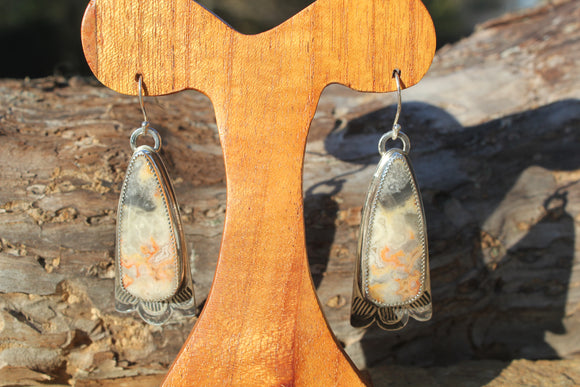 Crazy lace orange & grey earrings