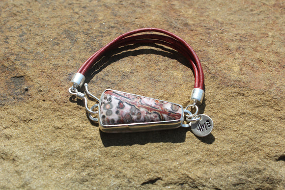 Leopard Skin Jasper leather strand bracelet